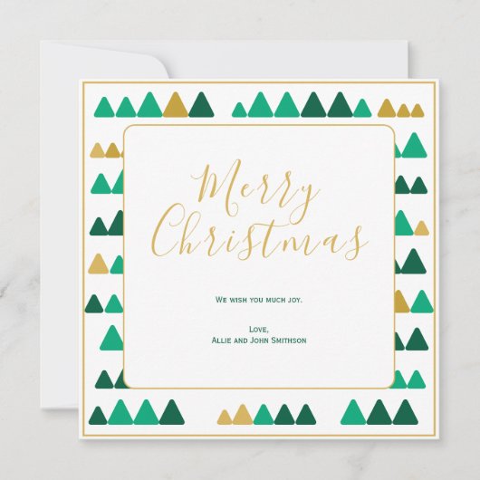 Green & Golden Trees Merry Christmas Square Card (正面)