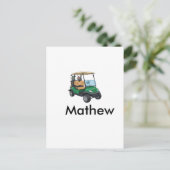 Green golf car name man sports boy gifts letter ポストカード (スタンド正面)