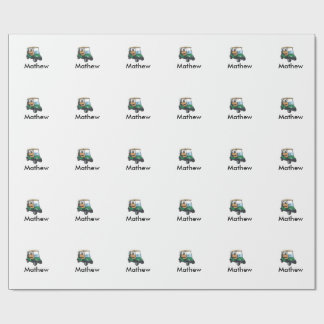 Green golf car name man sports boy gifts letter  ラッピングペーパー