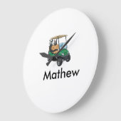 Green golf car name man sports boy gifts letter  ラージ壁時計 (傾斜)