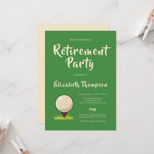 Green Golf Themed Retirement Party Invitation 招待状 (正面/裏面インサイチュ)