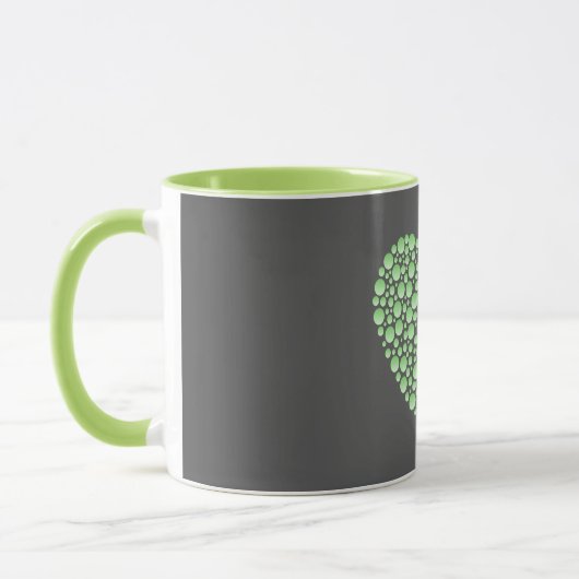 Green Gradient Heart Circles – Dark Grey Minimal マグカップ (左)
