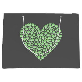 Green Gradient Heart Circles – Dark Grey Minimal  ラージペーパーバッグ
