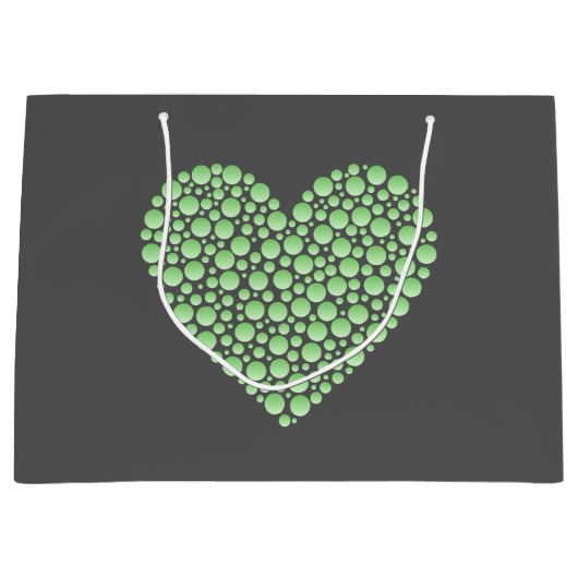 Green Gradient Heart Circles – Dark Grey Minimal  ラージペーパーバッグ (正面)