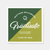 Green Graduation Bold Retro Script Cap Icon Simple スタンダードカクテルナプキン (正面)