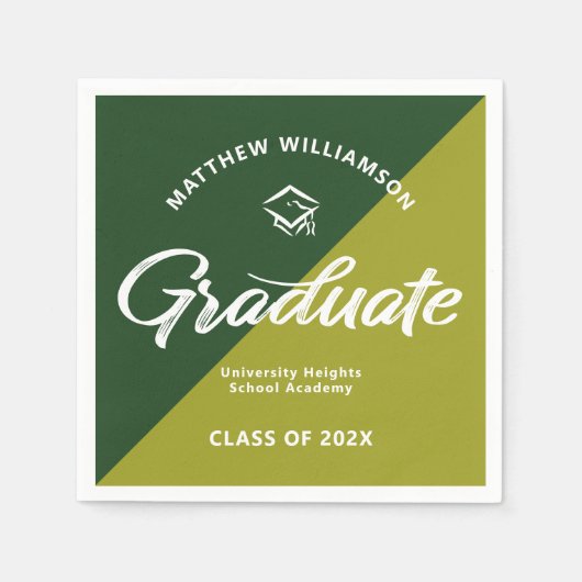 Green Graduation Bold Retro Script Cap Icon Simple スタンダードカクテルナプキン (正面)