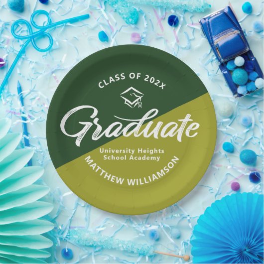 Green Graduation Bold Retro Script Cap Icon Simple ペーパープレート (パーティー)