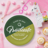 Green Graduation Bold Retro Script Cap Icon Simple ペーパープレート (パーティー)