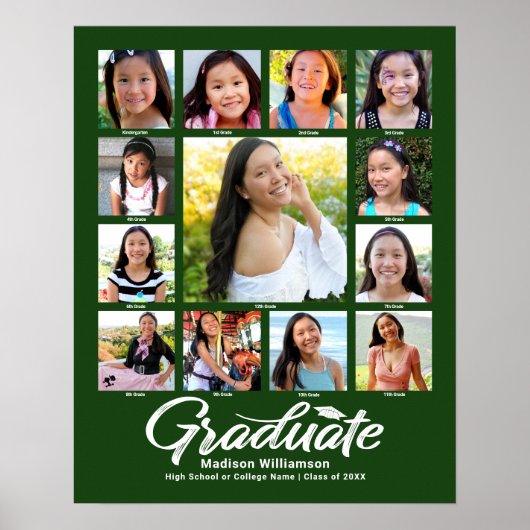 Green Graduation K–12 Photo Collage Script Modern ポスター (正面)
