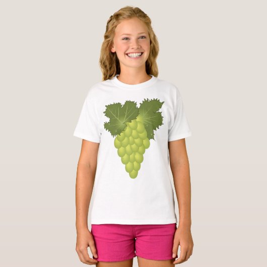 Green Grapes Vine Leaves Fresh Fruit Tシャツ (正面フル)