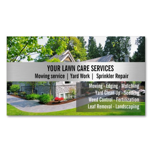 Green Grass Mowing Yarn Care Gardenin マグネット名刺 (正面)