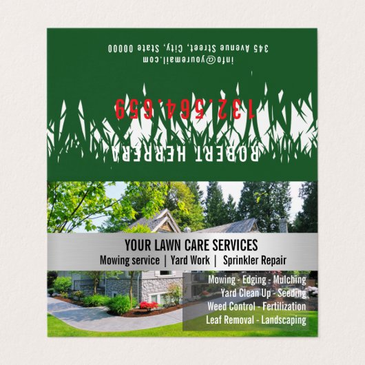 Green Grass Mowing Yarn Care Gardenin 名刺 (外部フラット)