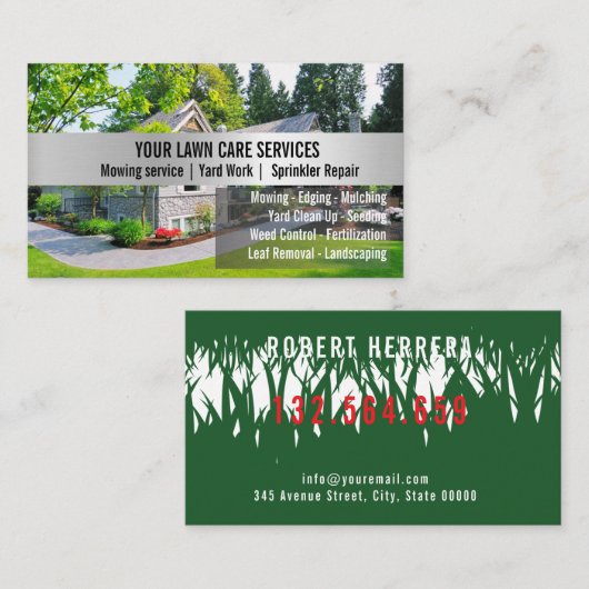 Green Grass Mowing Yarn Care Gardenin 名刺 (正面/裏面)