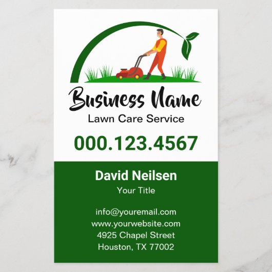 Green Grass Simple Lawn Care Mowing Landscaping チラシ (正面)