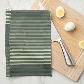 Green, Gray, Black, Cream Stripes キッチンタオル (四つ折り)