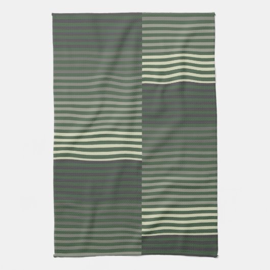 Green, Gray, Black, Cream Stripes キッチンタオル (縦)
