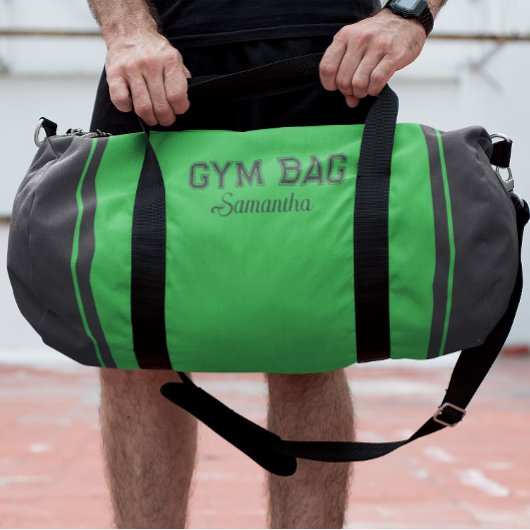 Green & Gray Sport Typography Gym Bag Custom Name ダッフルバッグ