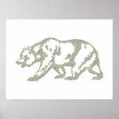 Green Grizzly Bear Animal Line Art Print Poster ポスター (正面)