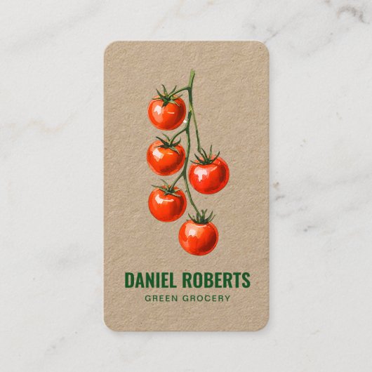 Green Grocery Business Card – Watercolor Tomato  名刺 (正面)