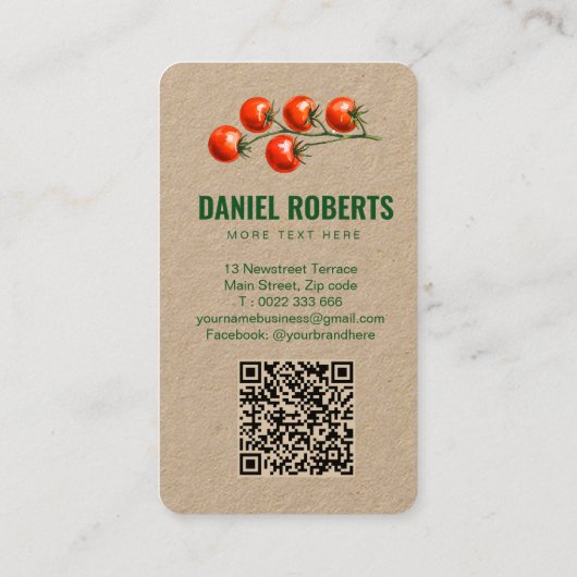 Green Grocery Business Card – Watercolor Tomato  名刺 (裏面)