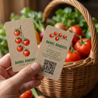Green Grocery Business Card – Watercolor Tomato  名刺