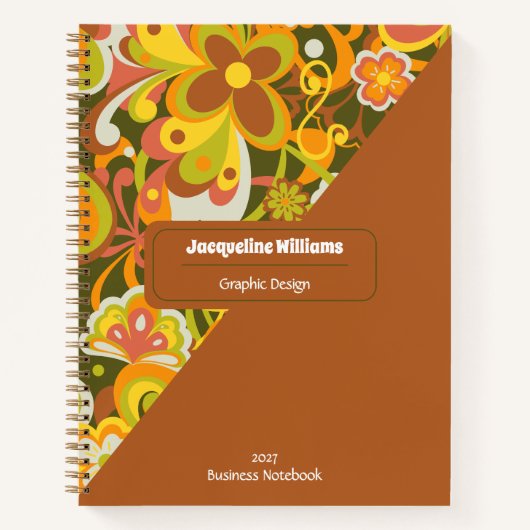 Green Groovy 60s 70s Floral Swirls II Notebook ノートブック (正面)