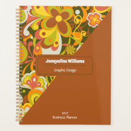 Green Groovy 60s 70s Floral Swirls II Notebook プランナー手帳