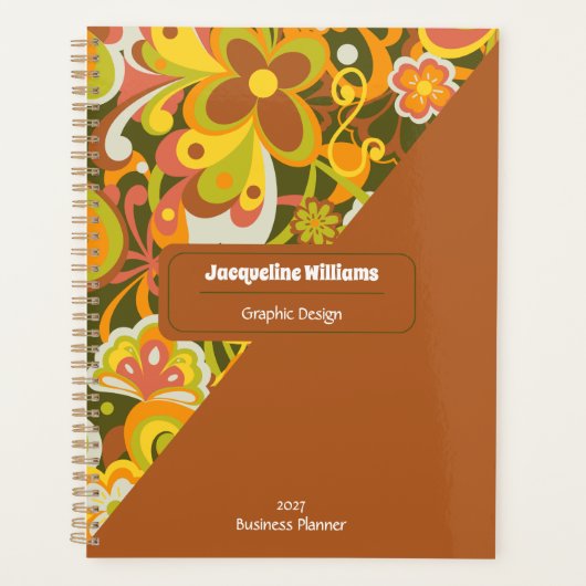 Green Groovy 60s 70s Floral Swirls II Notebook プランナー手帳 (正面)