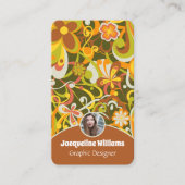 Green Groovy 60s 70s Floral Swirls Vers II 名刺 (正面)