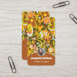 Green Groovy 60s 70s Floral Swirls Vers II 名刺