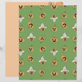 Green Halloween Pumpkin & Ghost Pattern Scrapbook  (正面/裏面)