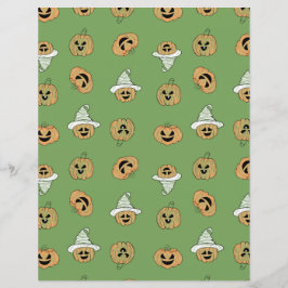 Green Halloween Pumpkin & Ghost Pattern Scrapbook 