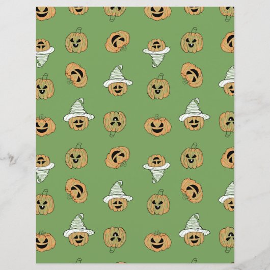 Green Halloween Pumpkin & Ghost Pattern Scrapbook  (正面)