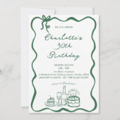 GREEN Hand Drawn 30th Birthday Invitation 招待状 (正面)