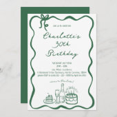 GREEN Hand Drawn 30th Birthday Invitation 招待状 (正面/裏面)