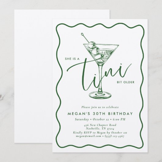 green Hand Drawn A Tini Bit Older 30’s Birthday  I 招待状 (正面/裏面)