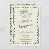 green hand drawn couple Whimsical Wedding 招待状 (正面/裏面)