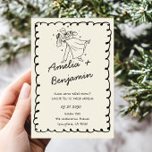 green hand drawn couple Whimsical Wedding  招待状