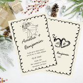 green hand drawn couple Whimsical Wedding  招待状