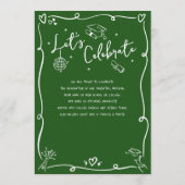 Green Hand Drawn Doodles Graduate Photo White Fun 案内状 (裏面)