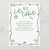 Green Hand Drawn Doodles Graduation Photo Retro 案内状 (裏面)