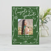 Green Hand Drawn Doodles Graduation Photo Retro 案内状 (スタンド正面)