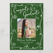 Green Hand Drawn Doodles Graduation Photo Retro 案内状 (正面)