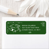 Green Hand Drawn Doodles Style Grad Cap Address ラベル (インサイチュ)