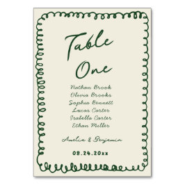 green hand drawn heart Whimsical Wedding  テーブルナンバー