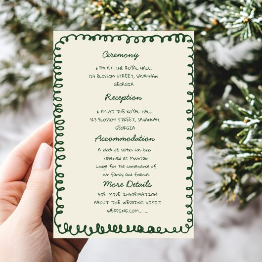 green hand drawn heart Whimsical Wedding details 招待状