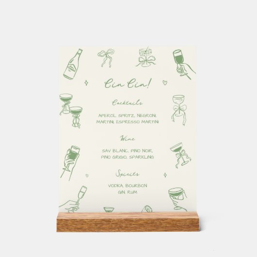 Green Hand Drawn Italian Wedding Cin Cin Bar アクリルサイン (正面)