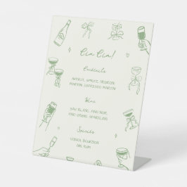Green Hand Drawn Italian Wedding Cin Cin Bar 台座サイン