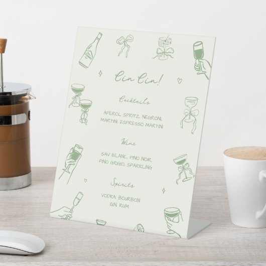 Green Hand Drawn Italian Wedding Cin Cin Bar 台座サイン (インサイチュ)