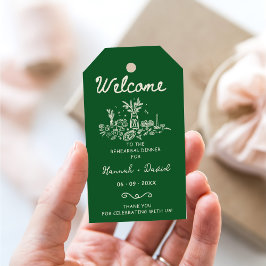 Green Hand Drawn Modern Rehearsal Dinner Wedding ギフトタグ